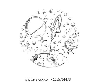 Space flight of a space in a minimalist style. Vector Illustration.