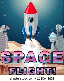 Space Flight poster design with spaceship illustration