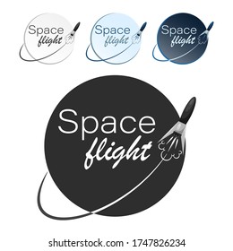 Space flight. Spaceship. Vector flying spacecraft launch. 