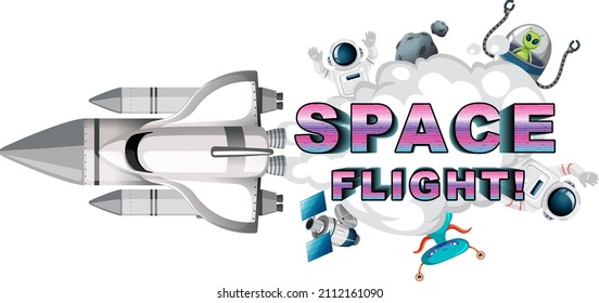 Space Flight word logo design with Spaceship  illustration