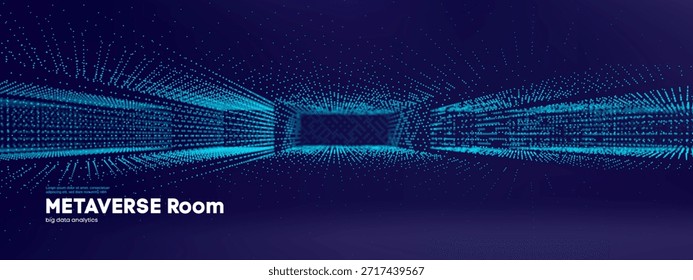 Espaço piso vr fundo com grade de linha azul e jogo 3D metaverso elementos. Design tecno futurista com textura de espaço e superfície de piso vr para laser dj. Moderna vaporwave estética digital