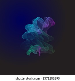 Space fluid, musical wave, element for nightclub flyer, futuristic shape, thin wavy lines, vortex. Vector illustration
