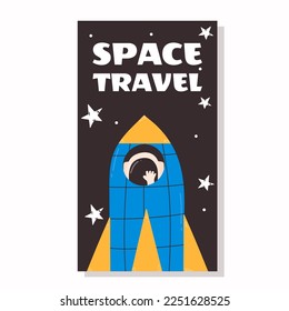 Space flyer with rocket and astronaut in cartoon style. Vector illustration