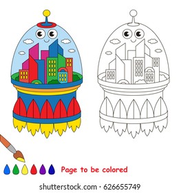 Space Flying City to be colored, the coloring book for preschool kids with easy educational gaming level.