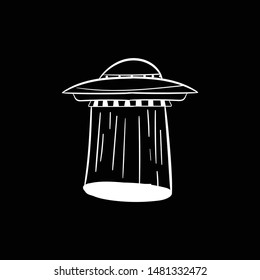 Space flying saucer doodle vector flat black