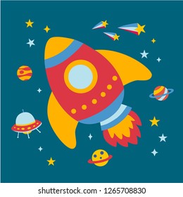 Space space flying saucer rocket space shuttle star sky