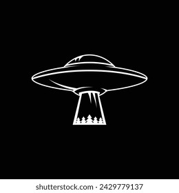  A space flying saucer vector illustration on a white, isolated background The drawing can be made into a print, a decoration, or a sticker, belive ufo, belive flyingsaucer