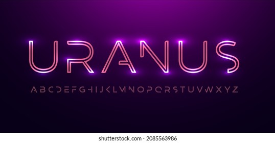 Space font alphabet letters  Outline linear contour typography  Techno digital characters and electric light  neon glow  Shiny illuminated letter set for headline  logo  cover title  Vector typeset