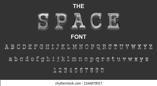 Space font and alphabet with numbers. Vector typography letter design.