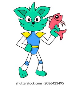 gatito de fuerza espacial transporta armas de fuego para seguridad, ilustración vectorial art. doodle imagen kawaii.