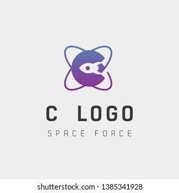 Space Force Logo Design C Initial Galaxy Rocket Vector In Gradient Background