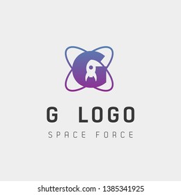 Space Force Logo Design G Initial Galaxy Rocket Vector In Gradient Background