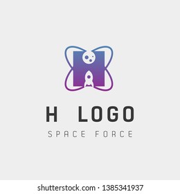 space force logo design h initial galaxy rocket vector in gradient background