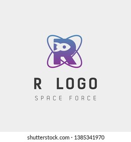 space force logo design r initial galaxy rocket vector in gradient background