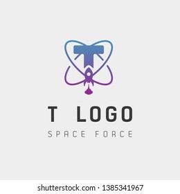 Space Force Logo Design T Initial Galaxy Rocket Vector In Gradient Background