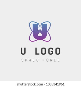 Space Force Logo Design U Initial Galaxy Rocket Vector In Gradient Background