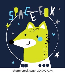 space fox illustration for kids fashion as vector
