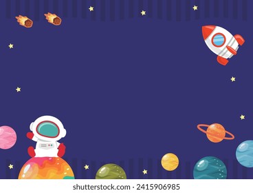 space frame with astronaut and planets in the space background vector illustration design