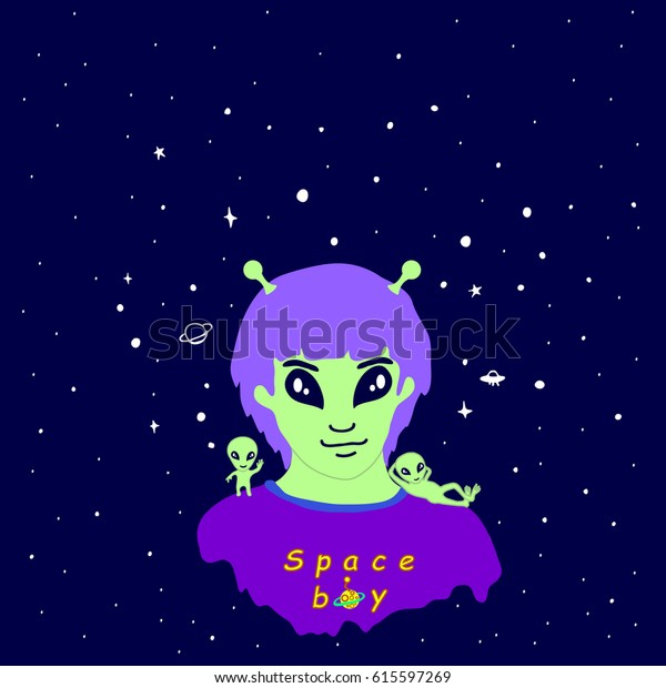 Space Funny Alien Guyantenna Purple Hair Stock Vector Royalty