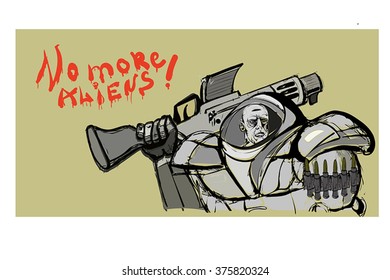 Space  future soldier  with the gun. Vector illustration.