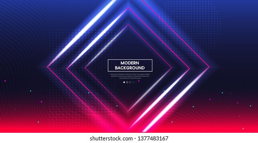Space futuristic landscape and abstract background reflection neon lights. blank space, frame, ultraviolet spectrum, laser show, vector design.