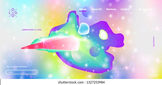 Space futuristic lucid web design. Vector illustration of abstract gradient space fluid shapes landing page. Modern neon bright colors layout template design - Vector