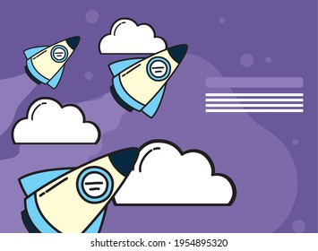 Space futuristic rockets at sky