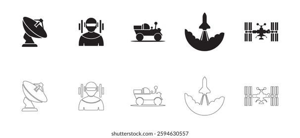 Space and Futuristic Themes Icons set. Editable vector icon. Perfect for web and app interfaces, presentations, info graphics, etc. 
