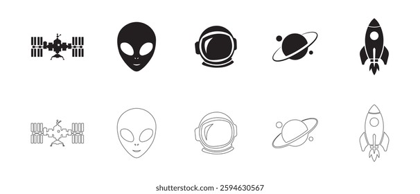 Space and Futuristic Themes Icons set. Editable vector icon. Perfect for web and app interfaces, presentations, info graphics, etc. 
