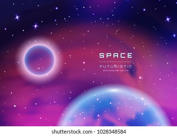 Space Galaxy Background with earth, milky way nebula, stardust and bright shining stars. Vector illustration for your design, artworks.