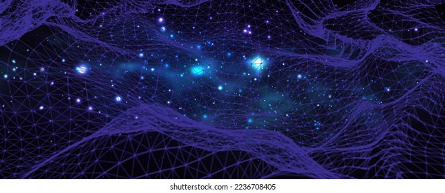 Space galaxy background with mesh grid. Physics concept