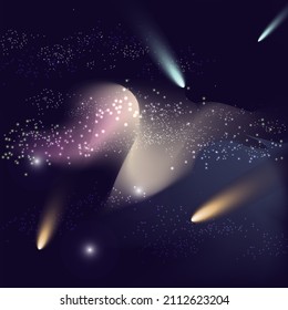 Space galaxy background with nebula, comets, star dust and bright shining stars. vector illustration