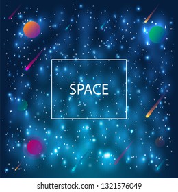 Space Galaxy Background with planets, comets,stardust and bright shining stars. Vector illustration