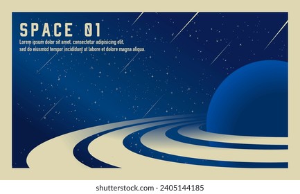 Weltraumgalaxischer Hintergrund mit gesättigtem Planeten, tiefem Himmel und Sternen. Vektorgrafik-Galaxie. Design-Poster für Ihr Projekt 