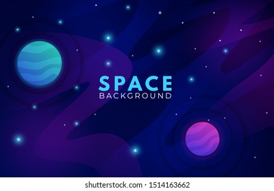 Space galaxy background with stars and planets. Background template for web design, landing page, poster illustration