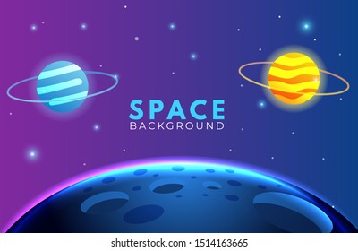 Space galaxy background with stars and planets. Background template for web design, landing page, poster illustration