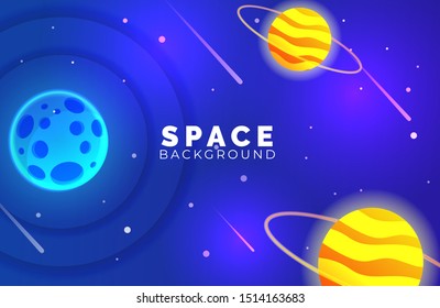 Space galaxy background with stars and planets. Background template for web design, landing page, poster illustration