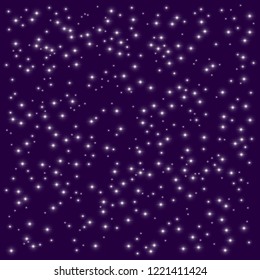 Space Galaxy constellation. Abstract magic vector dark background of sparkling stars in the night sky. Shiny confetti, glitter elements with light effect. New Year, Christmas holiday illustration