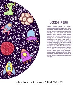 Space Galaxy constellation pattern print. Huge universe vector brochure cards. Outline outer space rocket template of flyear, magazines, posters, book cover, banners. Colorful thin line set. 
