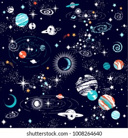 Space Galaxy constellation seamless pattern print could be used for textile, zodiac star yoga mat, phone case