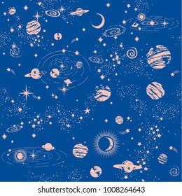 Space Galaxy constellation seamless pattern print could be used for textile, zodiac star yoga mat, phone case