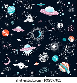 Space Galaxy-Konstellation nahtloser Musterdruck könnte für Textilien, Zodiac-Stern-Yoga-Matte, Telefongehäuse verwendet werden