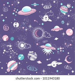 Space Galaxy constellation seamless pattern print could be used for textile, zodiac star yoga mat, phone case