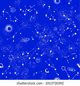 Space Galaxy constellation seamless pattern print could be used for textile, zodiac star yoga mat, phone case