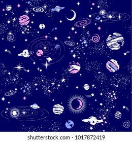 Space Galaxy constellation seamless pattern print could be used for textile, zodiac star yoga mat, phone case