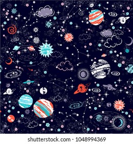 Space Galaxy constellation seamless pattern print could be used for textile, zodiac star yoga mat, phone case