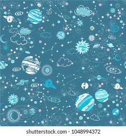 Space Galaxy constellation seamless pattern print could be used for textile, zodiac star yoga mat, phone case