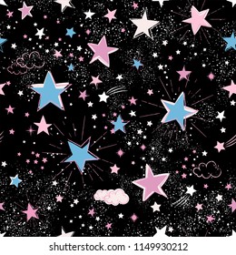 Space Galaxy constellation seamless pattern print could be used for textile, zodiac star yoga mat, phone case
