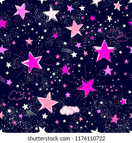 Space Galaxy constellation seamless pattern print could be used for textile, zodiac star yoga mat, phone case