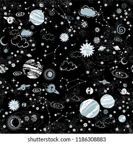 Space Galaxy constellation seamless pattern print could be used for textile, zodiac star yoga mat, phone case